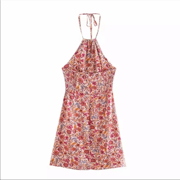Boho Floral Gypsy Print HighNeck Halter Dress Pink - Picture 4 of 7
